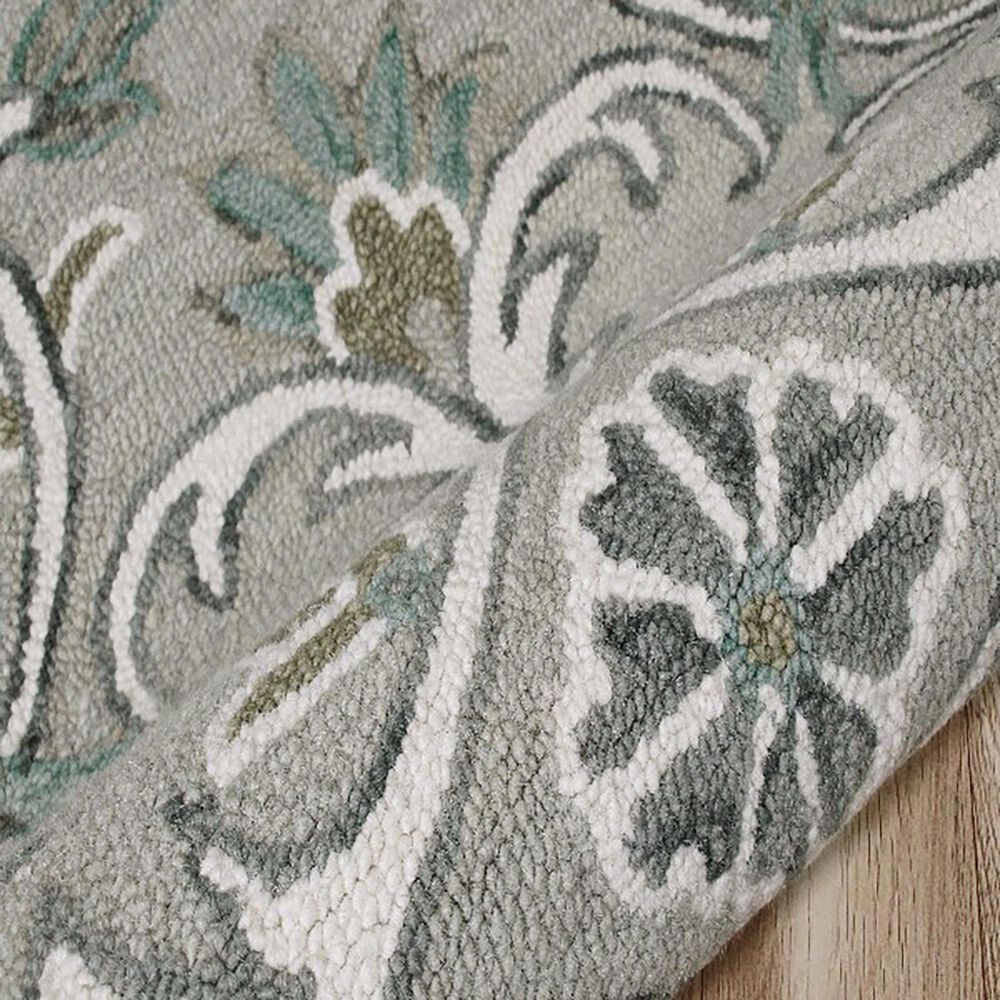 L&amp;R Resources Sinuous Floral Filigree 4&#39; Round Taupe, Gray and Blue Area Rug, , large