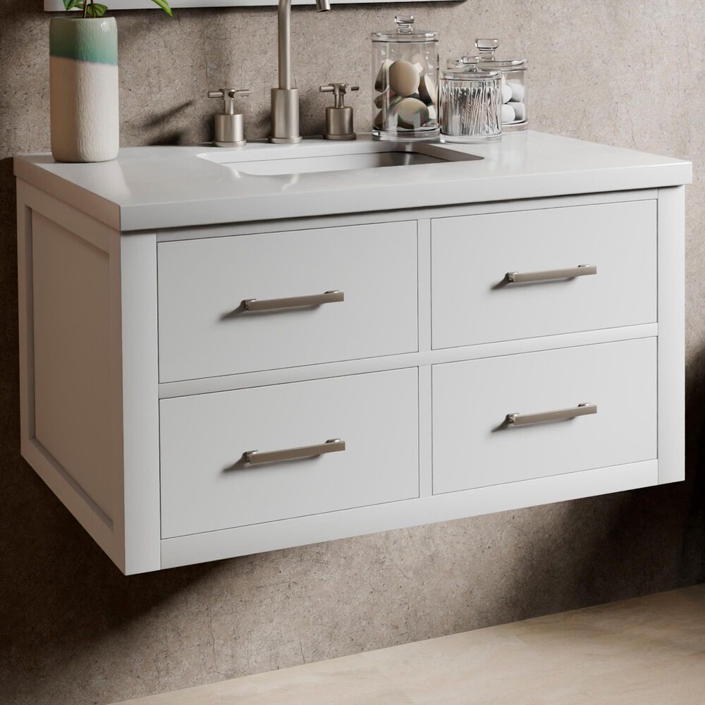 Lexora Home Castor 36" Single Bathroom Vanity in White with 2 cm White Quartz Top and Rectangular Sink, , large