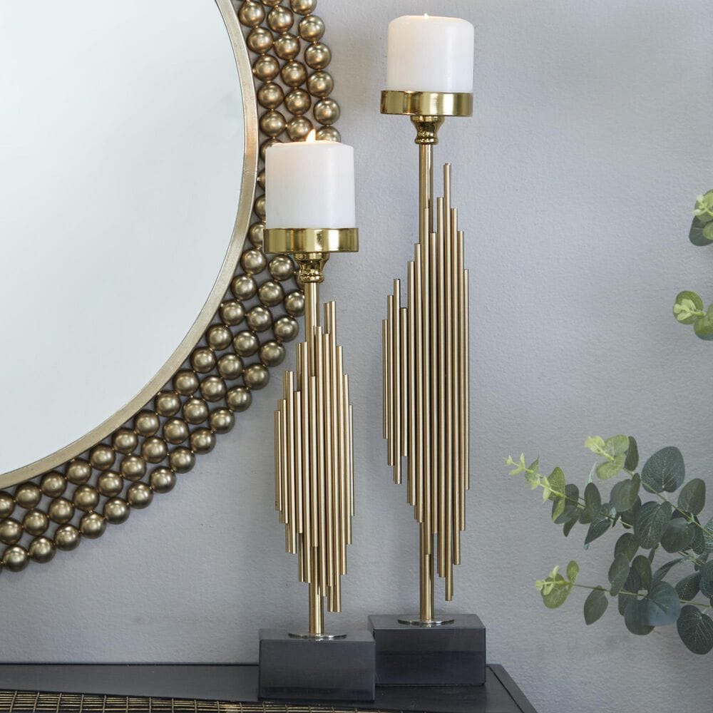 Maple and Jade Vertical Candle Holder in Polished Gold and Black &#40;Set of 2&#41;, , large