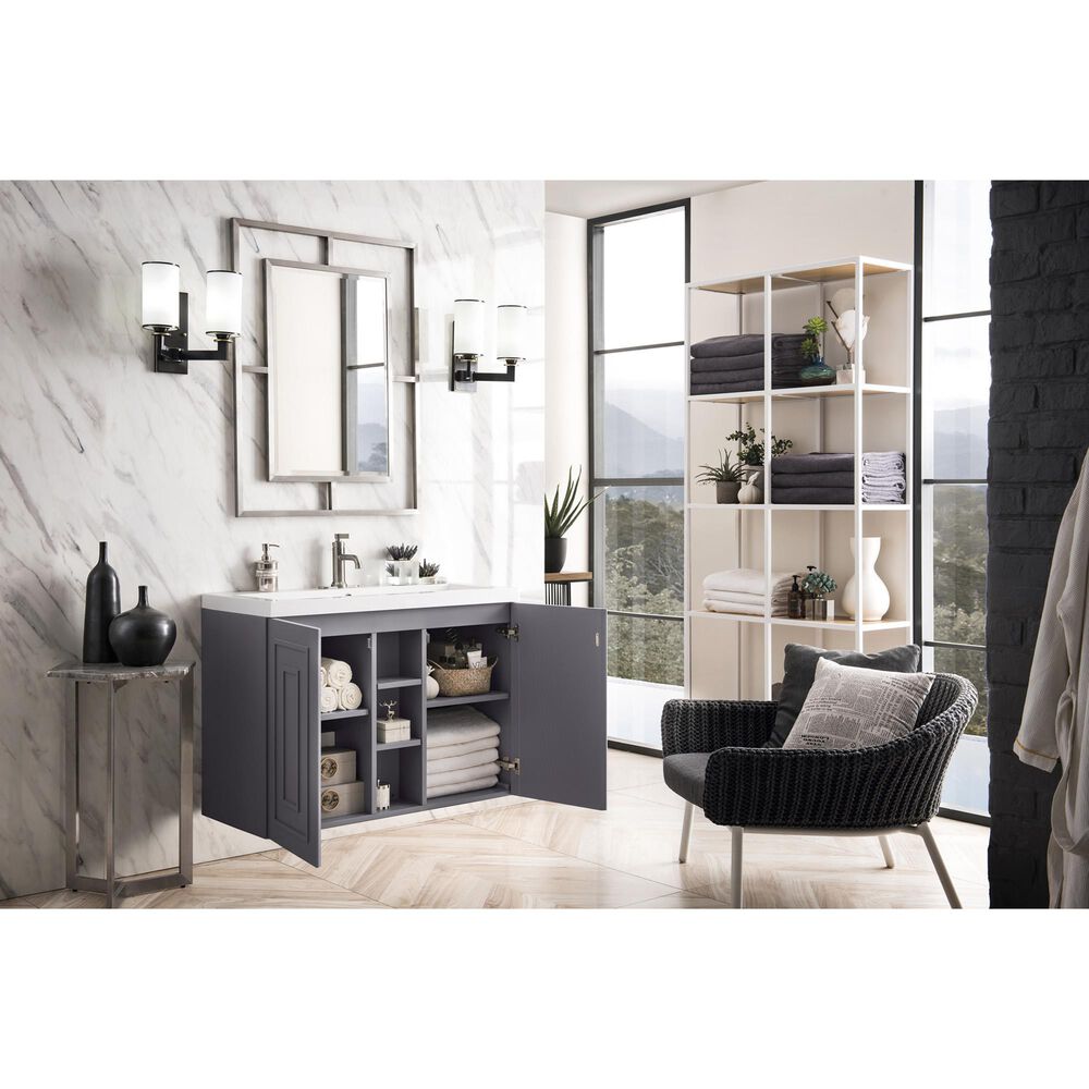 James Martin Vanities Alicante 39.5&quot; Single Bathroom Vanity in Grey Smoke with 5 cm White Glossy Resin Top and Rectangular Sink, , large