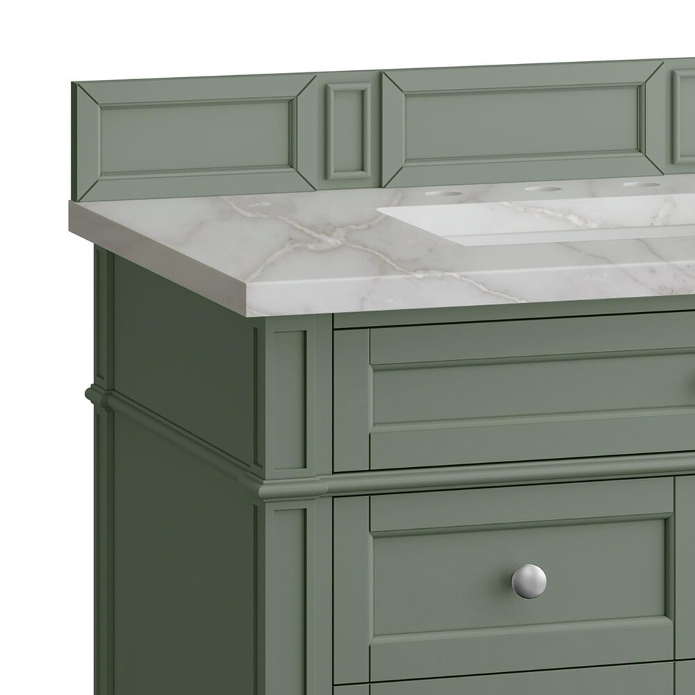 James Martin Vanities Brittany 36" Single Bathroom Vanity in Smokey Celadon with 3 cm Victorian Silver Quartz Top and Rectangular Sink, , large