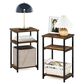 HOMLUX 3-Tier Metal Frame End Table with Storage Shelves in Amber Pine and Black (Set of 2), , large