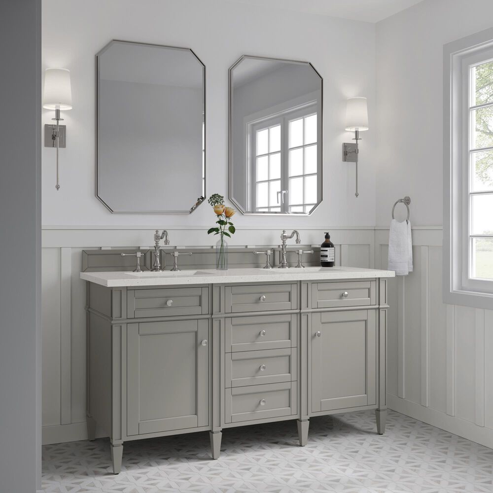 James Martin Vanities Brittany 60&quot; Double Bathroom Vanity in Urban Gray with 3 cm Lime Delight Quartz Top and Rectangular Sinks, , large