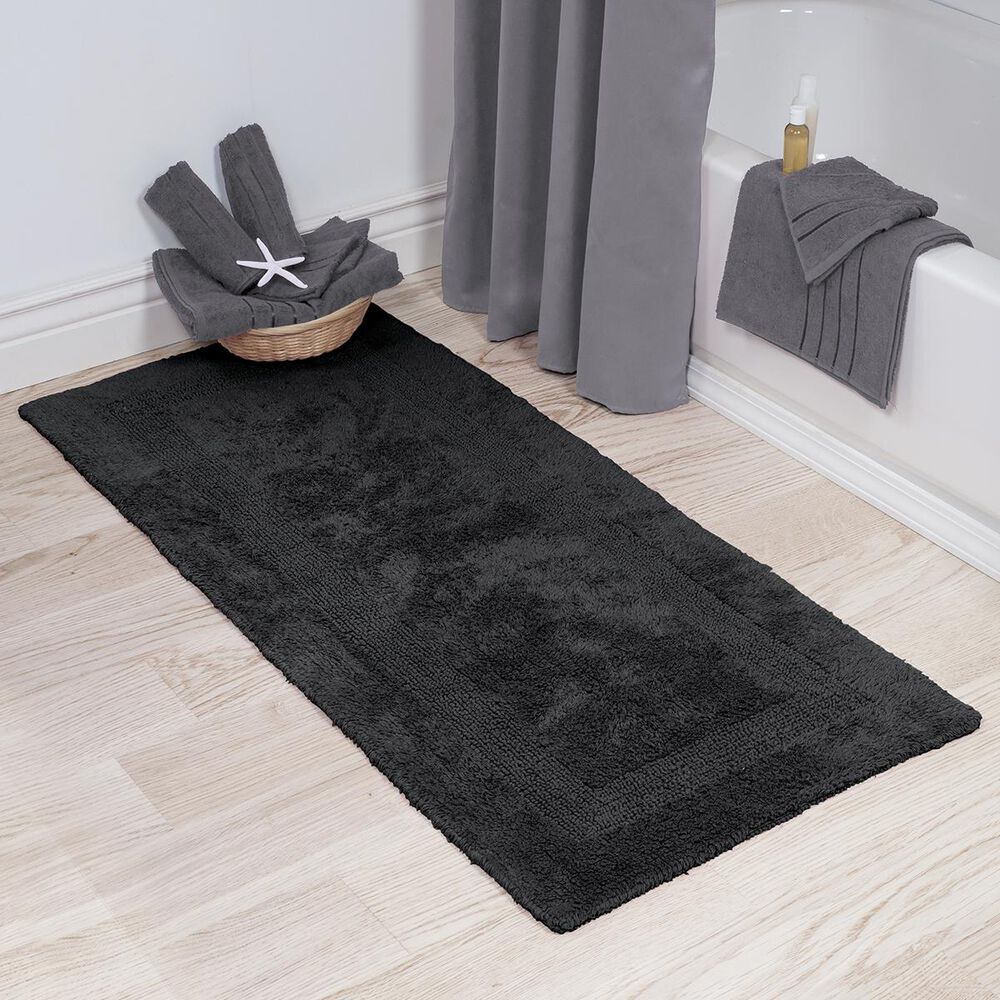 Timberlake Lavish Home 100% Cotton Long Bath Rug in Black, , large
