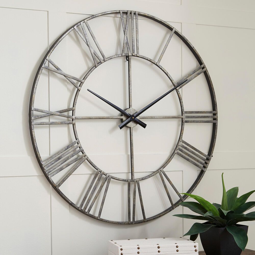 Ashley Paquita Wall Clock in Antique Silver, , large