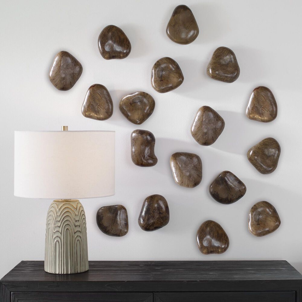 Uttermost Pebbles 5&quot; x 6&quot; Wood Wall Decor in Walnut Brown &#40;Set of 9&#41;, , large