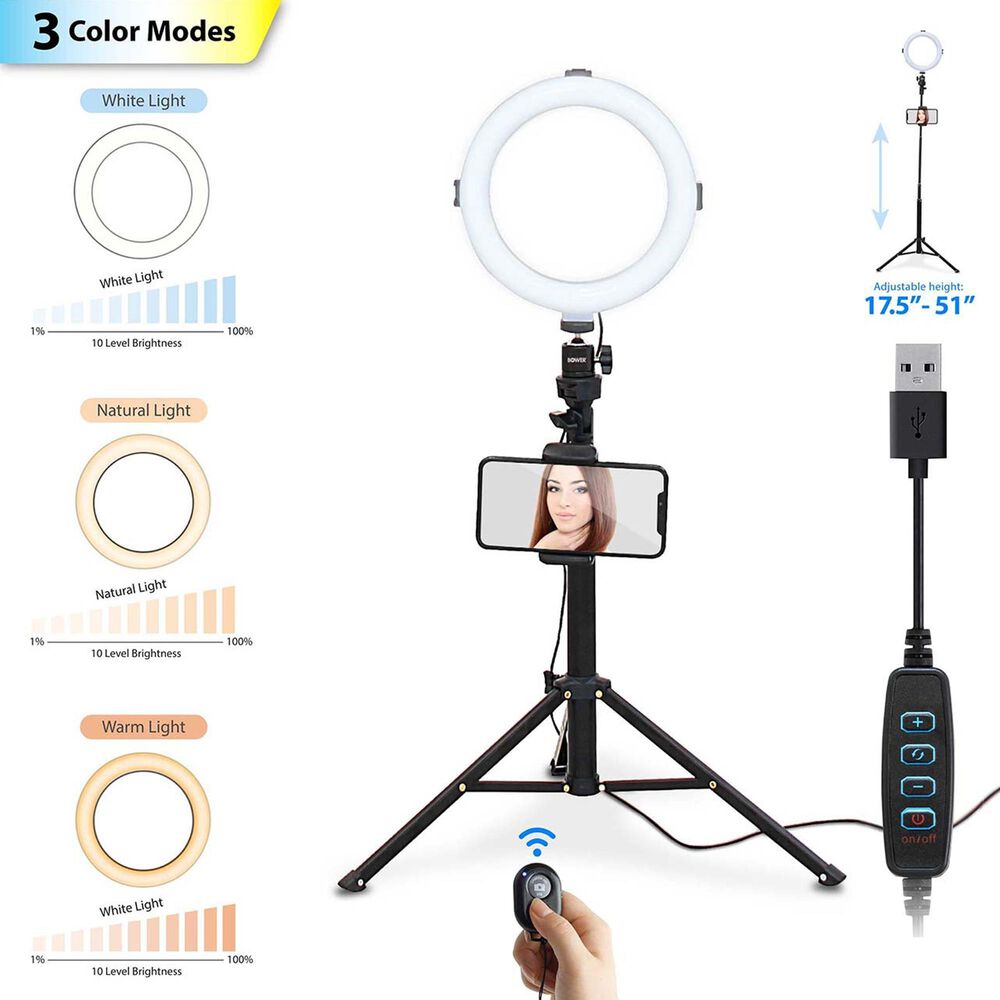 Bower 8&quot; Ring Light Studio Kit with 51&quot; Extendable Tripod, , large