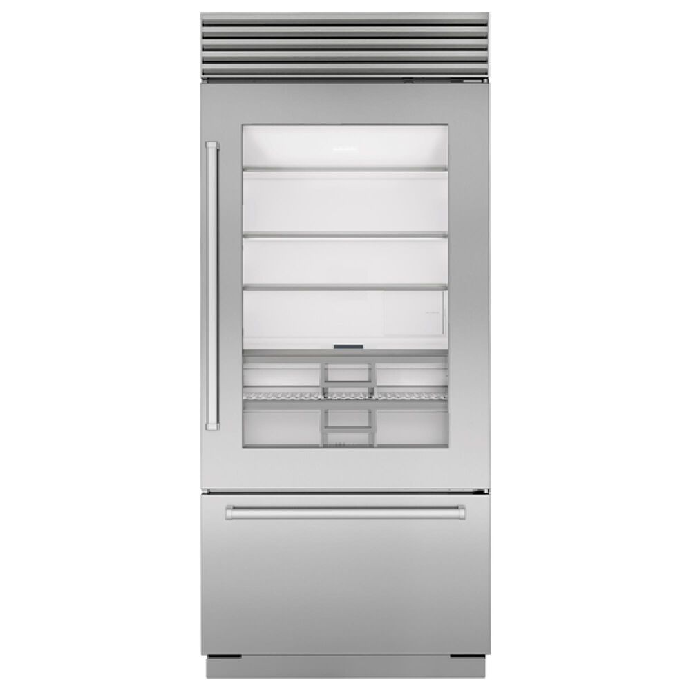 Sub Zero 20.8 Cu. Ft. Classic Right Hinge Bottom-Freezer Refrigerator with Glass Door and Tubular Handle in Stainless Steel, , large