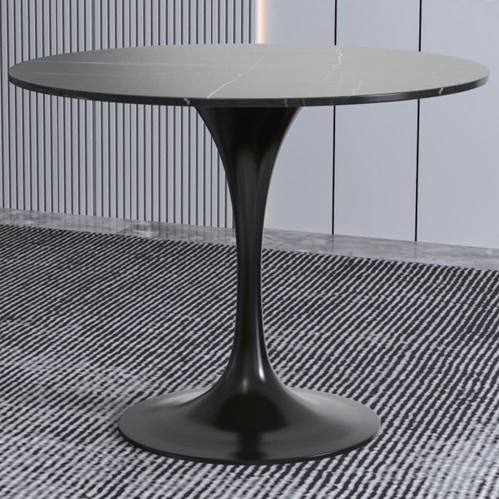 Leisuremod LeisureMod Verve Collection 36 Round Dining Table, Black Base with Sintered Stone Black Top, , large