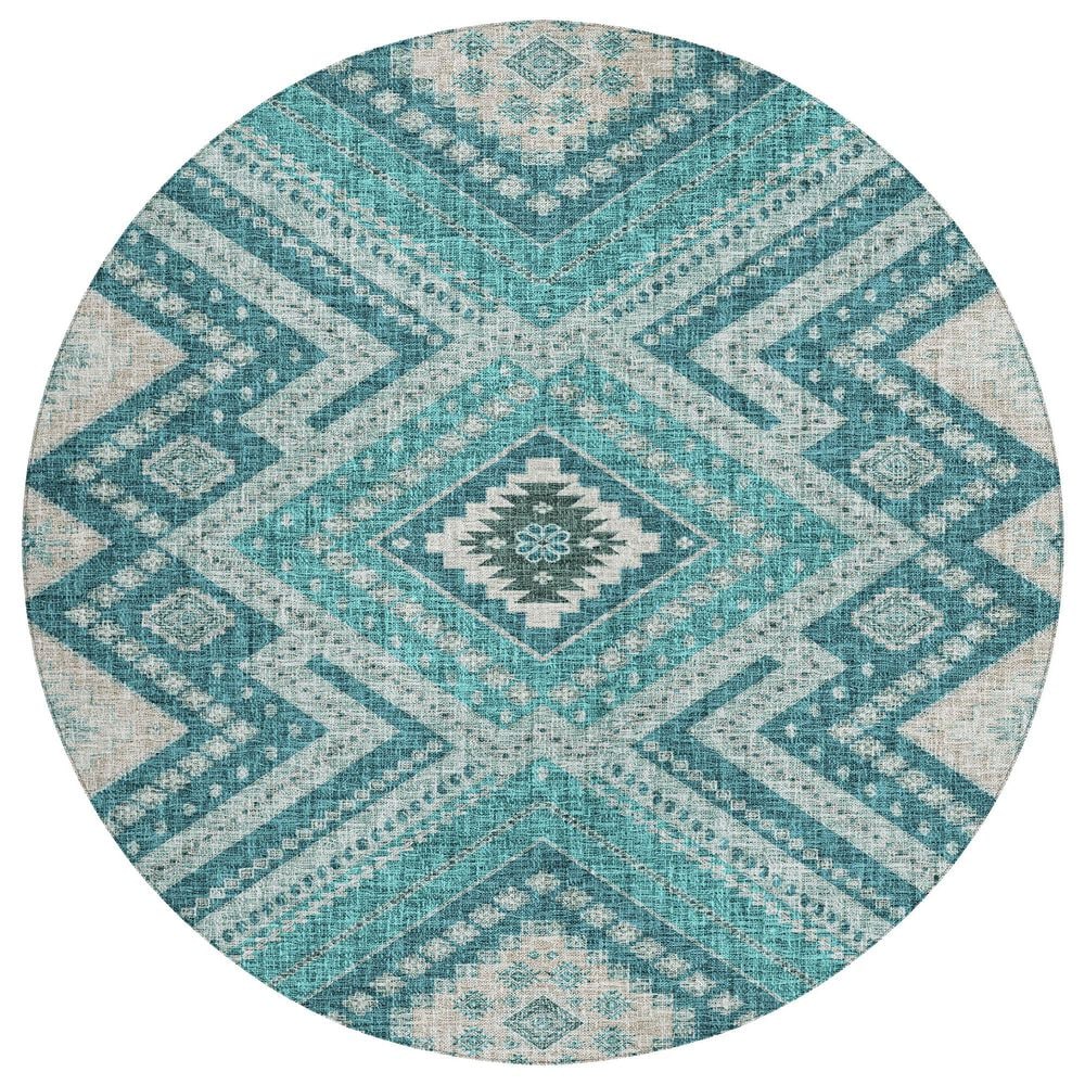 Dalyn Rug Company Portico PO5 Teal 8" Round Area Rug, , large