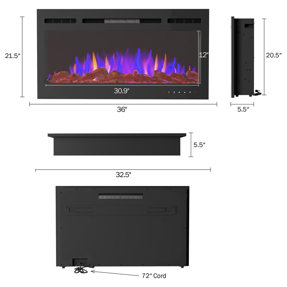 Timberlake Hastings Home 36&quot; Electric Fireplace Wall Mount in Black, , large