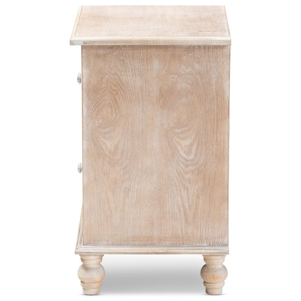 Baxton Studio Celia 2-Drawer Quatrefoil End Table in White Washed Oak, , large
