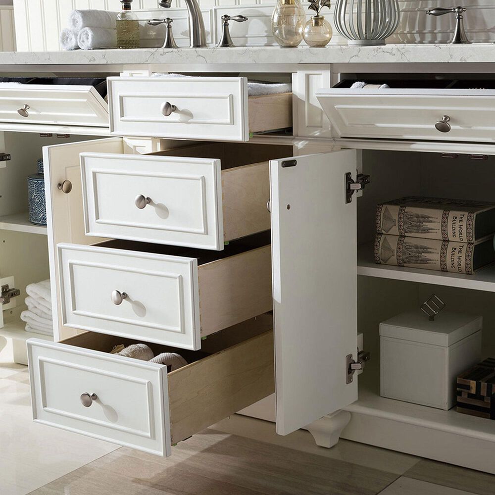 James Martin Vanities Bristol 72&quot; Double Bathroom Vanity in Bright White with 3 cm Eternal Jasmine Pearl Quartz Top and Rectangular Sinks, , large