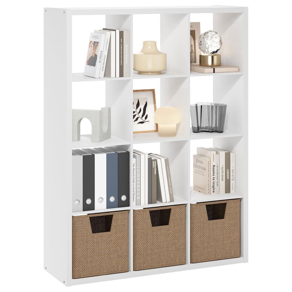 HOMLUX 12-Cube Reversible Open Back Bookshelf in White, , large
