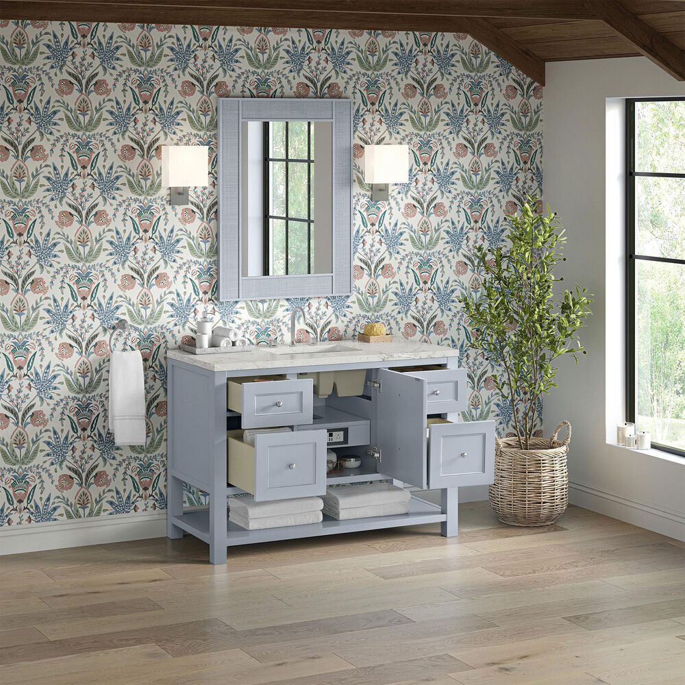 James Martin Vanities Breckenridge 48&quot; Single Bathroom Vanity in Serenity Blue with 3 cm Victorian Silver Quartz Top and Rectangular Sink, , large