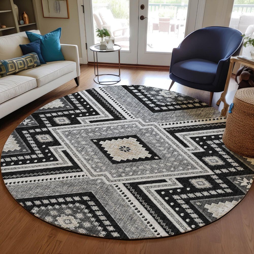 Dalyn Rug Company Portico PO5 Black 8&#39; Round Area Rug, , large