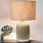Teak Interiors Stoneware Table Lamp with Linen Shade in Taupe Reactive Glaze, , large