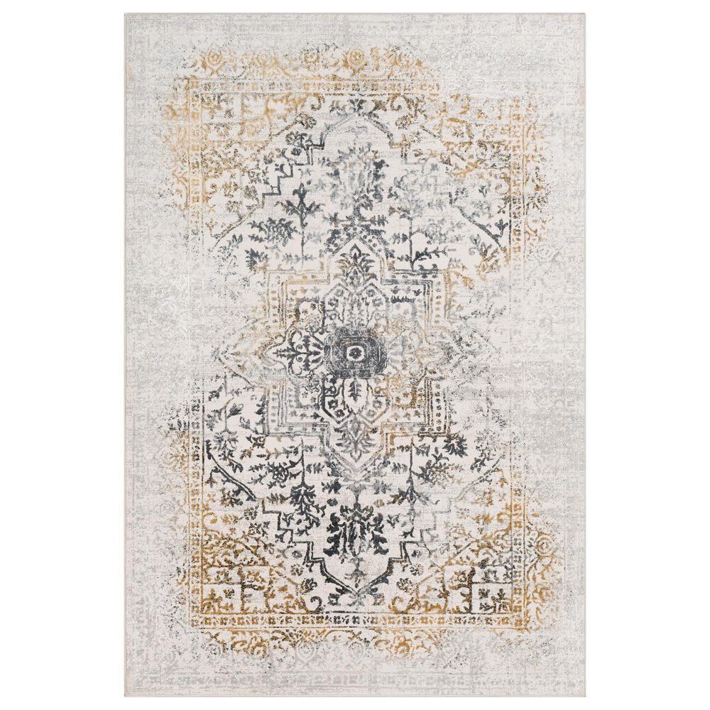 Surya Aisha Charcoal, Gray, Mustard and Light Gray 6&#39;7&quot; x 9&#39;6&quot; Area Rug, , large