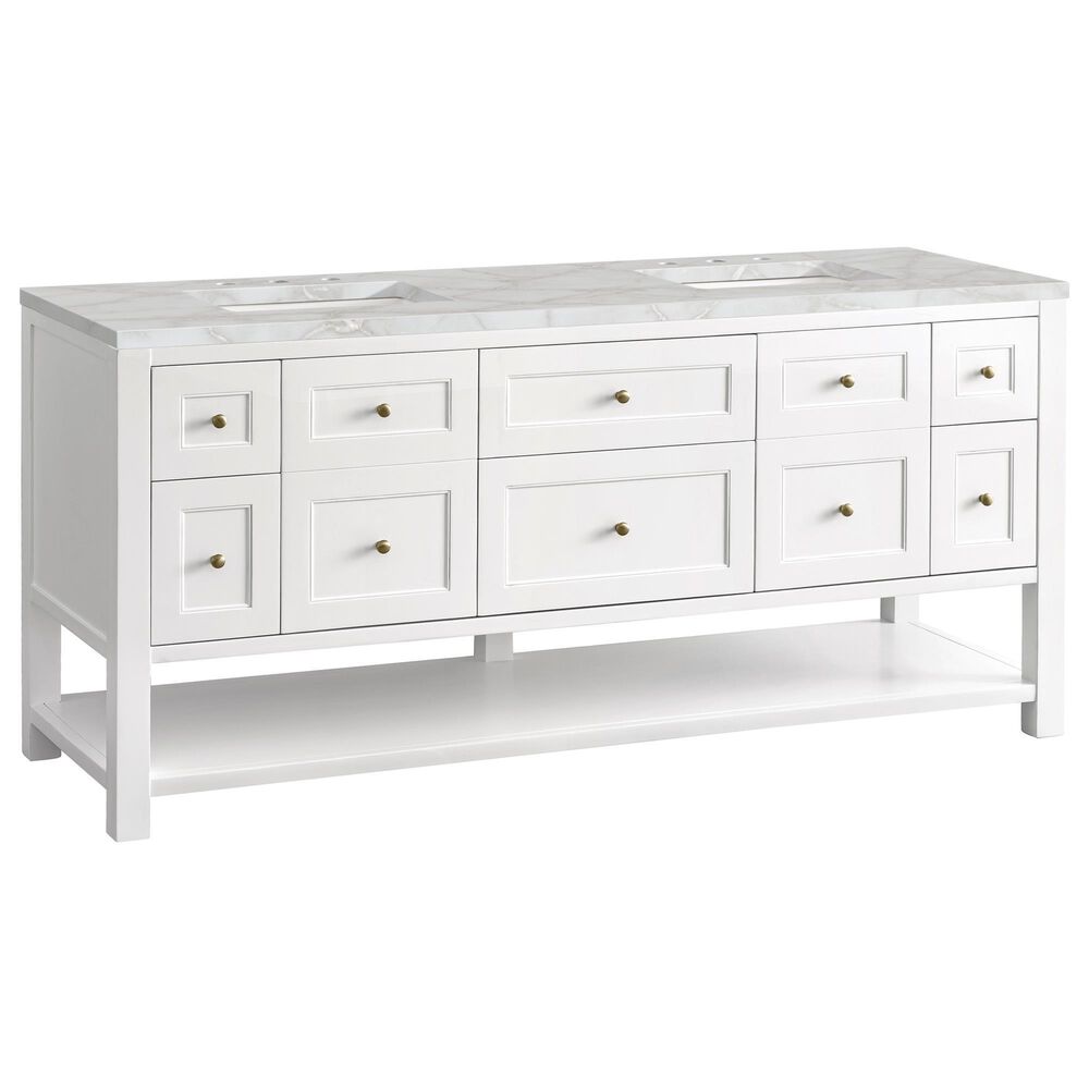 James Martin Vanities Breckenridge 72" Double Bathroom Vanity in Bright White with 3 cm Eternal Jasmine Pearl Silestone Top, Rectangular Sinks and FreePower Wireless Charger, , large