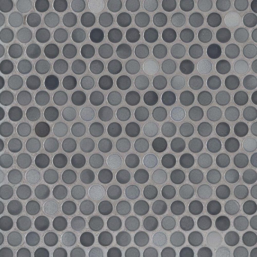 MS International Penny Round Grigio Mix 11" x 12" Ceramic Mosaic Sheet, , large