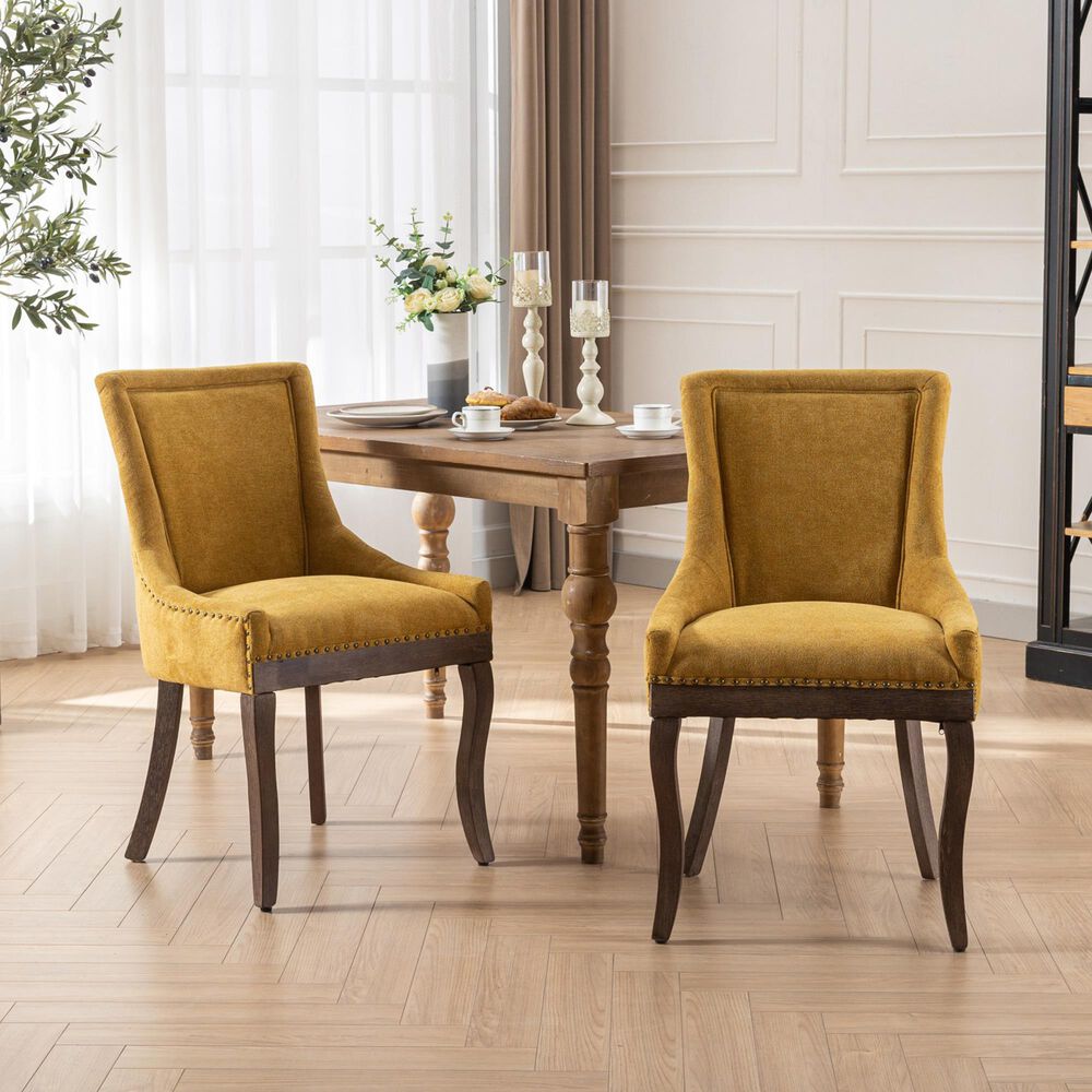 Hearth and Haven Upholstered Side Chair with Bronze Nail Head in Golden Yellow (Set of 2), , large