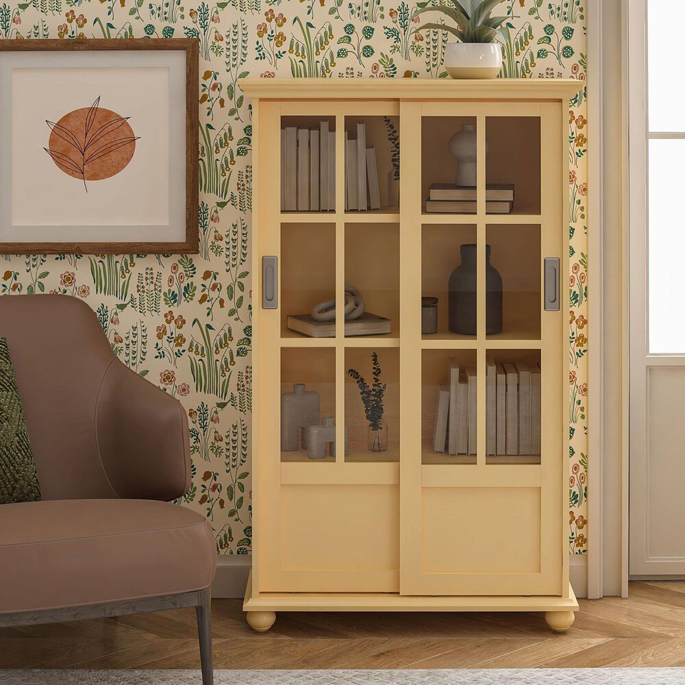 DHP Abbeywood Bookcase with Sliding Glass Doors in Sunlight Yellow, , large
