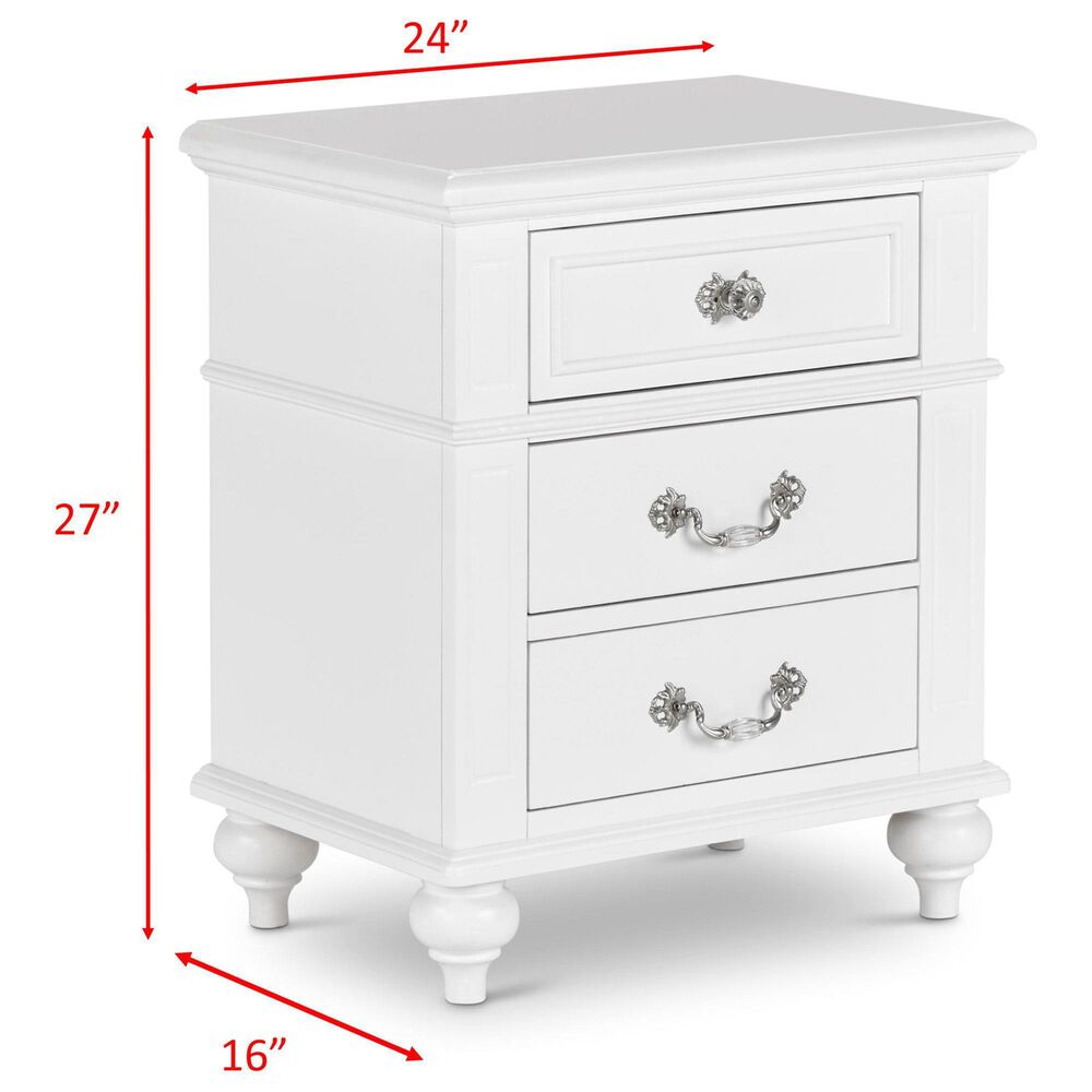 Elements International Direct Ship Annie 3-Drawer Nightstand in White, , large