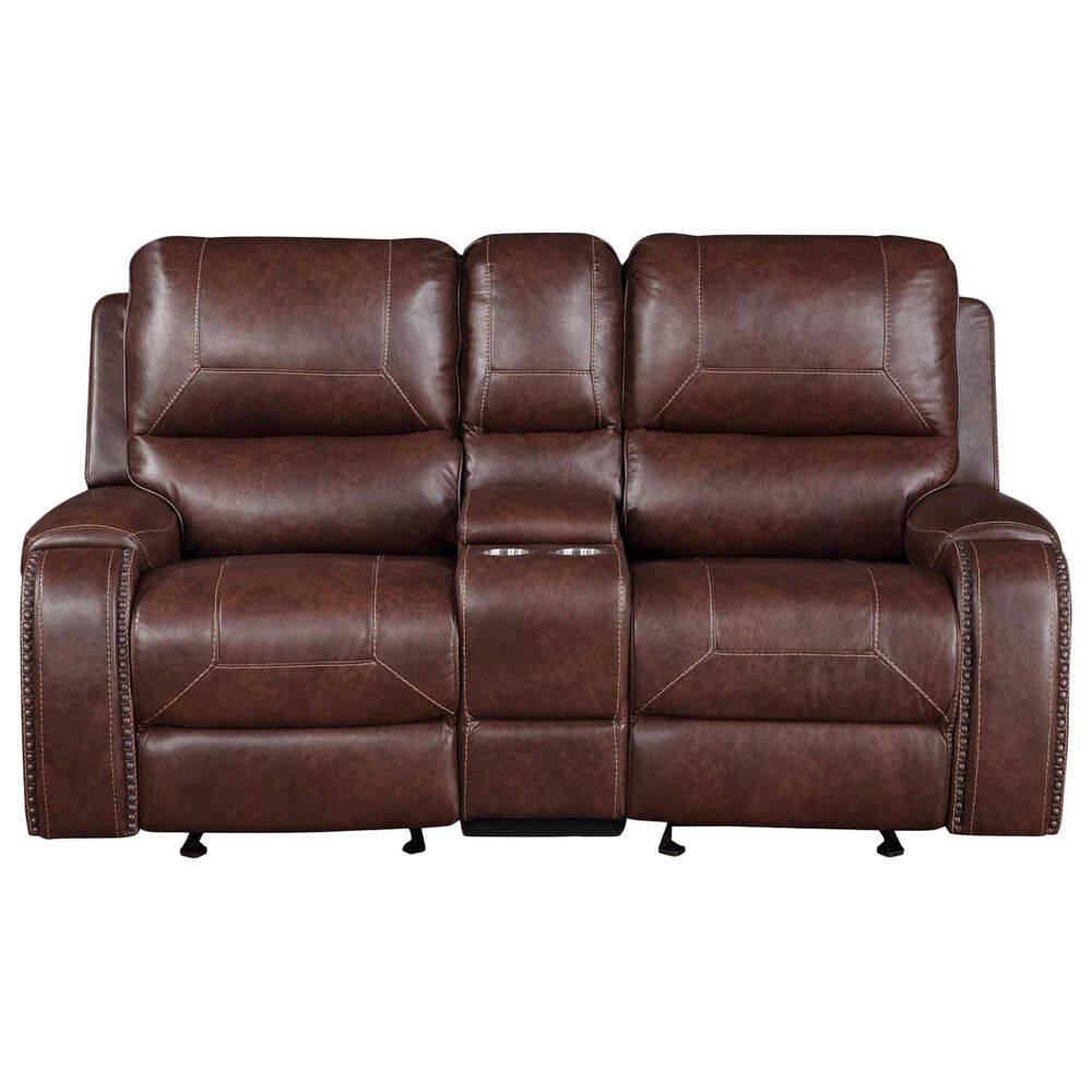 Crystal City Keily Manual Glider Reclining Loveseat in Brown, , large