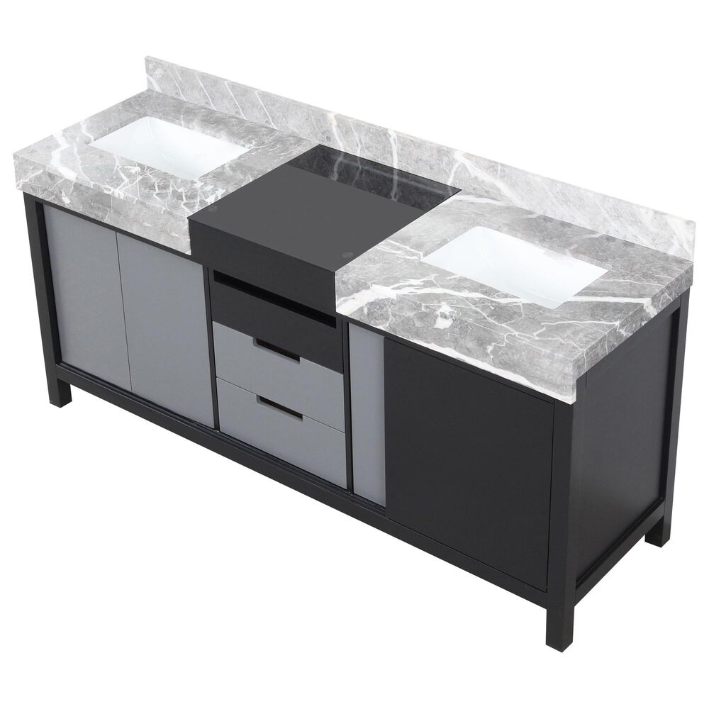 Lexora Home Zilara 72&quot; Double Bathroom Vanity in Black and Grey with 11 cm Castle Grey Marble Top and Rectangular Sinks, , large
