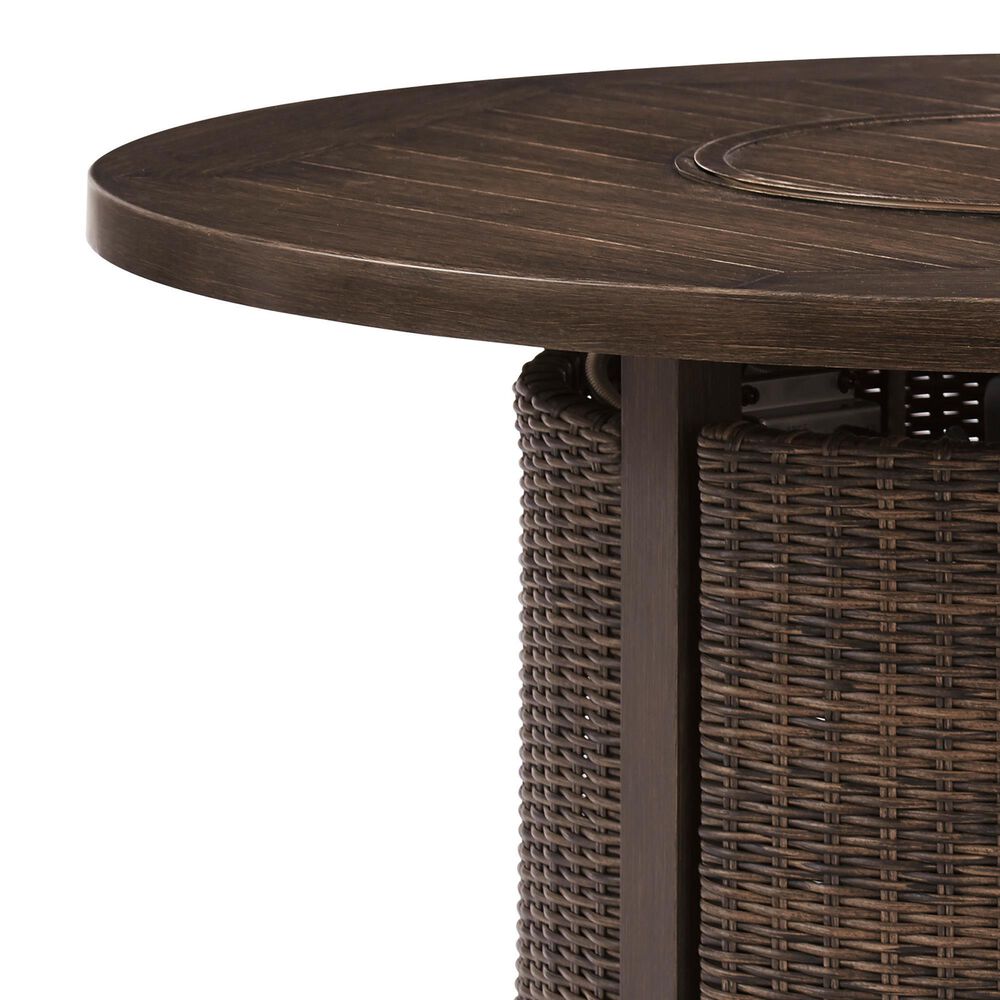 Ashley Paradise Trail Round Fire Pit Table in Medium Brown, , large