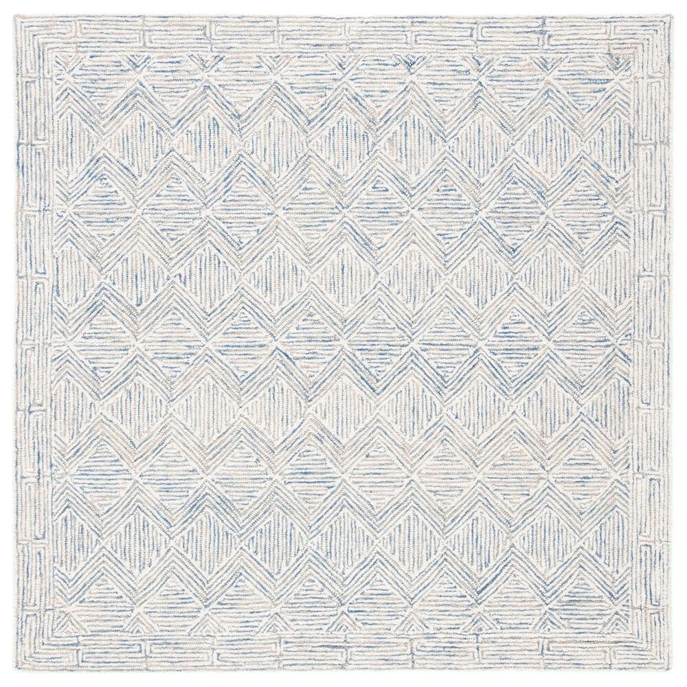 Safavieh Micro-Loop MLP538M 3" Square Blue and Ivory Area Rug, , large