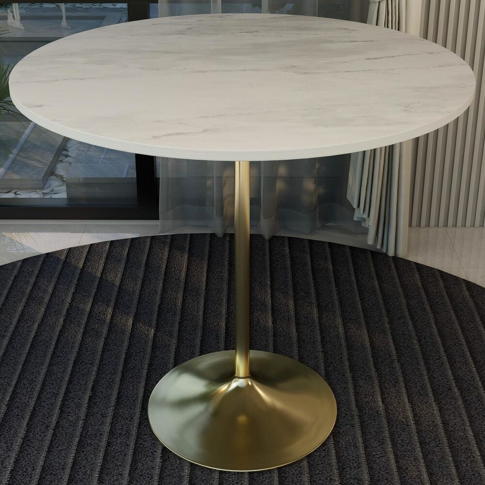 Leisuremod Verve 48&quot; Round Bar Height Dining Table with Resin Top in Brushed Gold and White - Table Only, , large