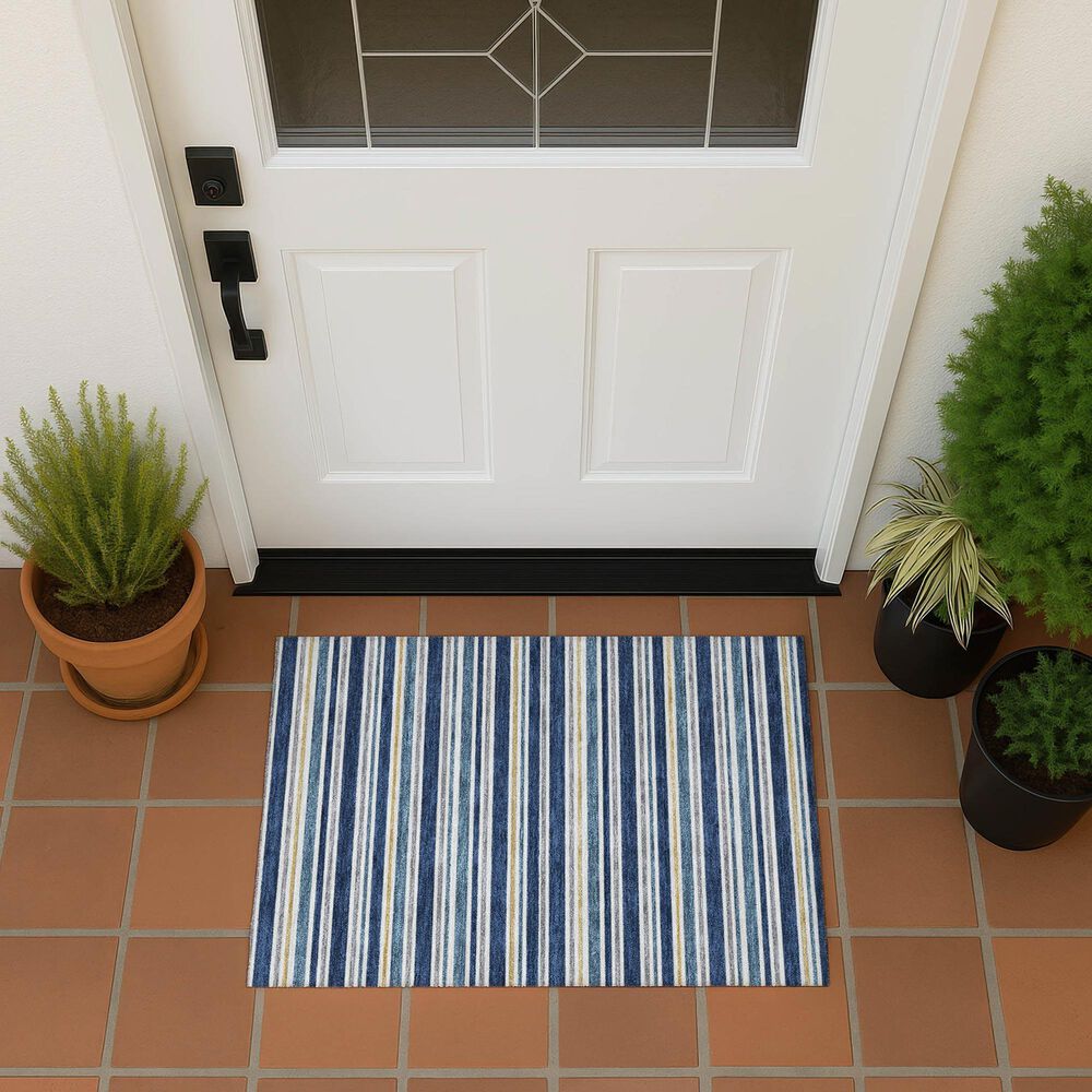 Dalyn Rug Company Soft Essentials Striped Navy 2'6" x 3'10" Indoor/Outdoor Area Rug, , large