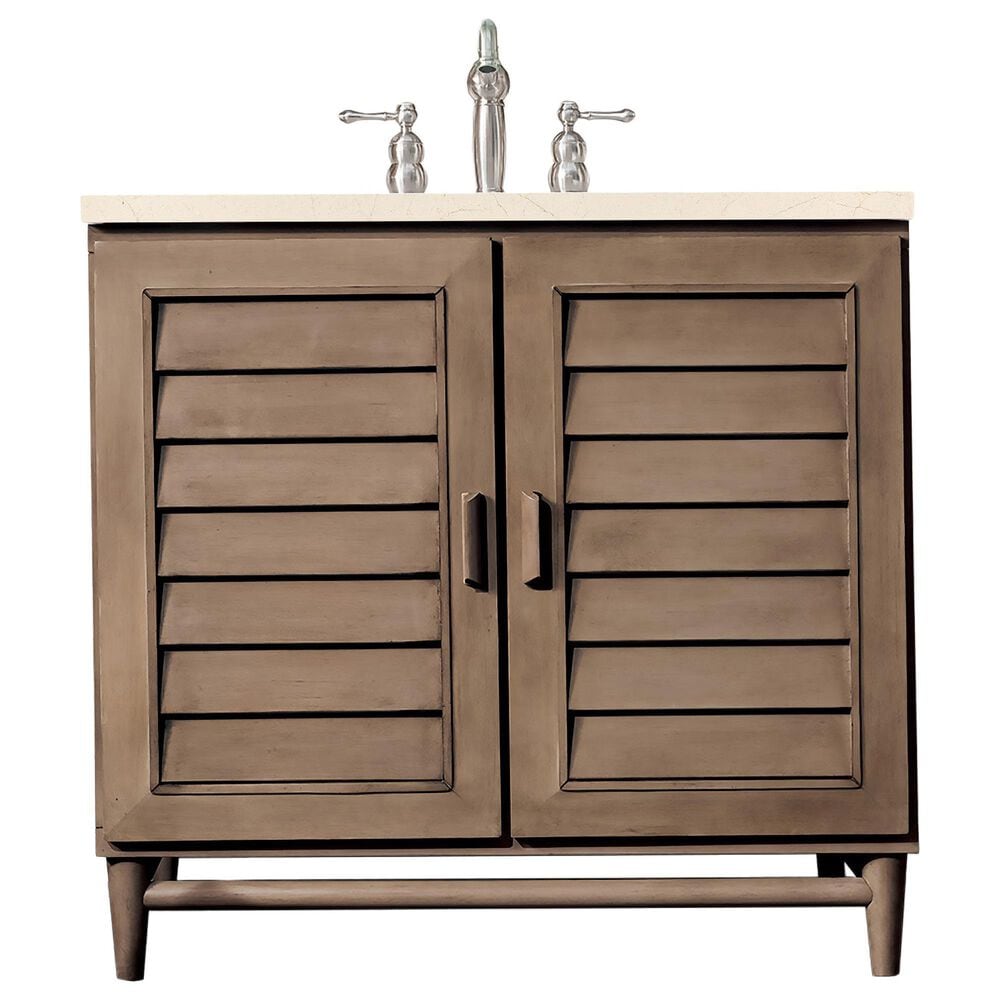 James Martin Vanities Portland 36" Single Bathroom Vanity in Whitewashed Walnut with 3 cm Eternal Marfil Quartz Top and Rectangular Sink, , large