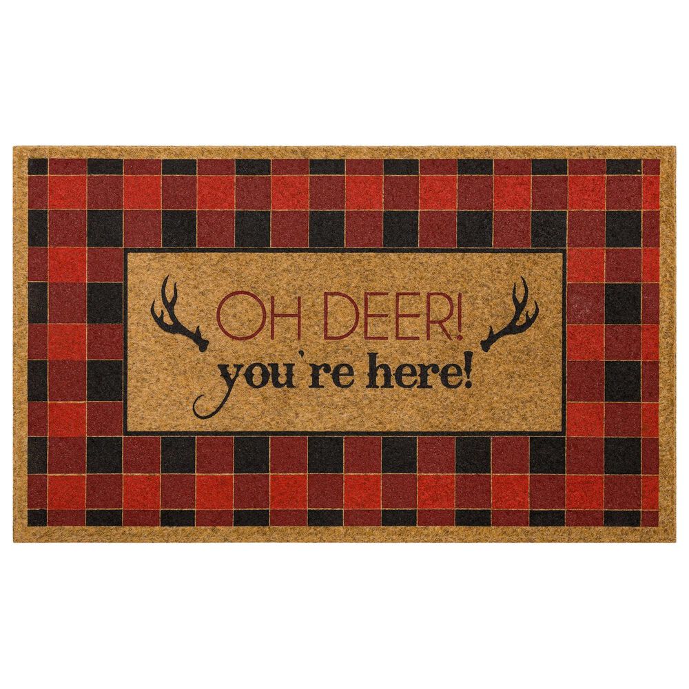 Karastan Bristol Oh Deer Antlers 1"6" x 2"6" Natural, Red and Black Door Mat, , large