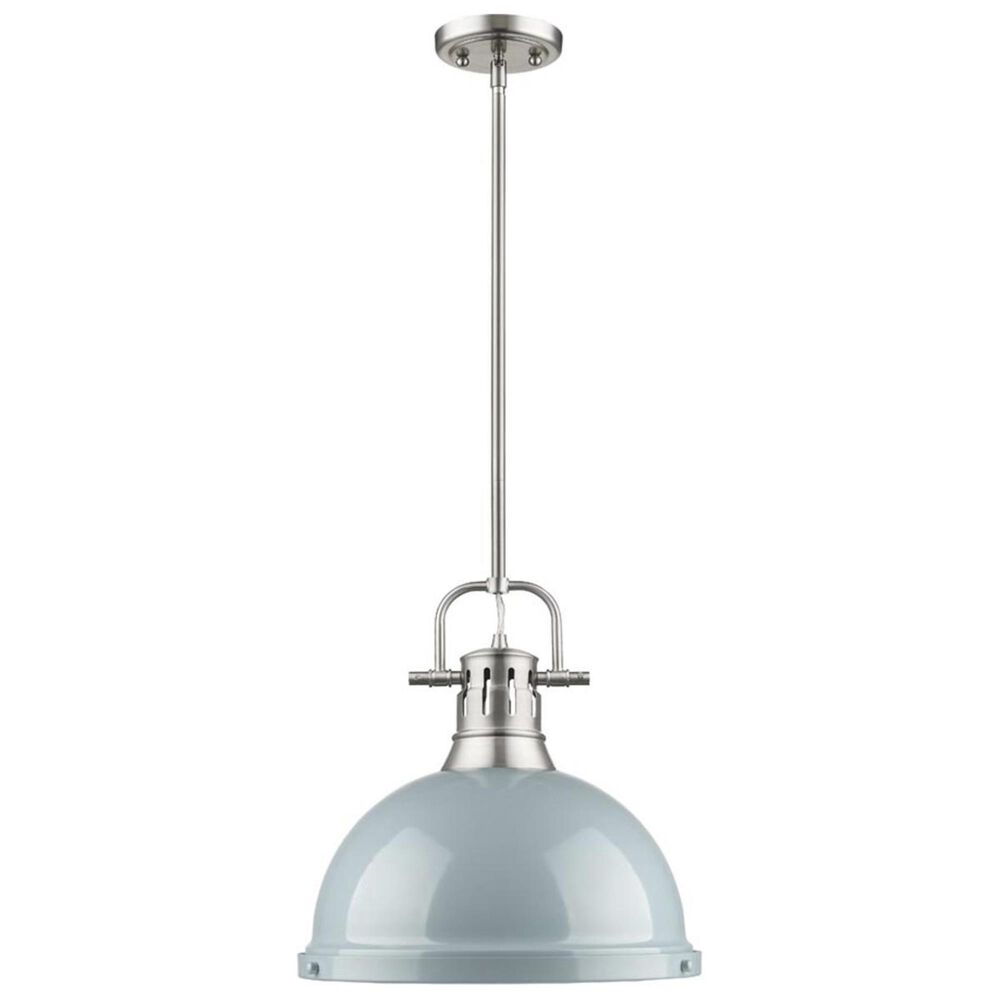 Golden Lighting Duncan 1-Light Pendant with Rod in Pewter with a Seafoam Shade, , large