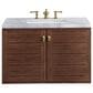 James Martin Vanities Amberly 36" Single Bathroom Vanity in Walnut with 3 cm Carrara White Marble Top and Rectangular Sink, , large