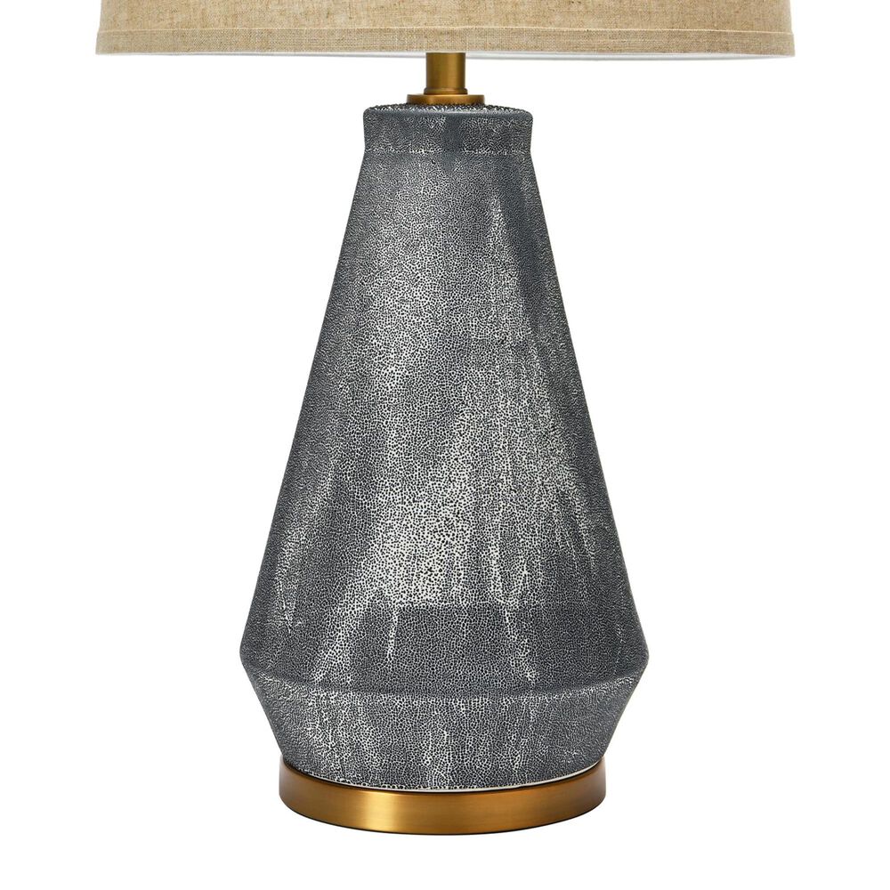 Teak Interiors Abode Ceramic Table Lamp with Linen Shade in Blue Reactive Glaze, , large