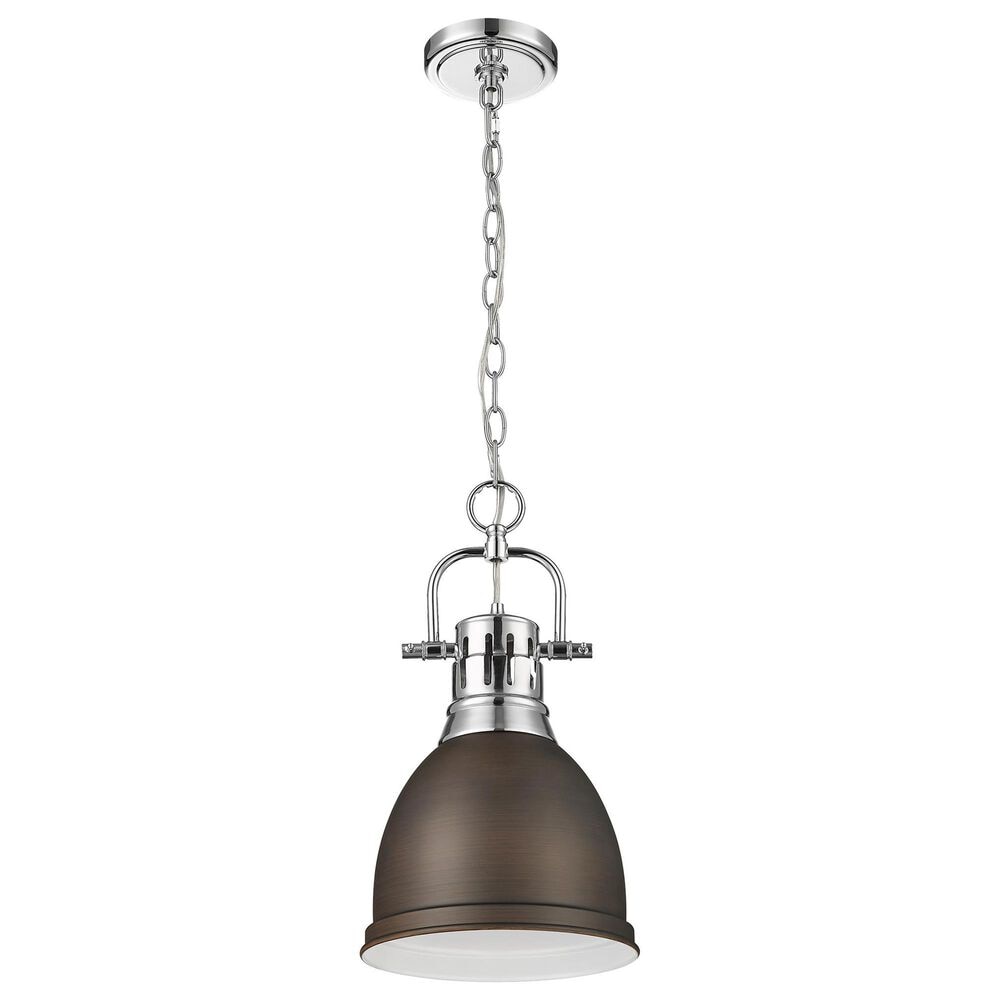 Golden Lighting Duncan 1-Light Small Pendant with Chain and Rubbed Bronze Shade in Chrome, , large