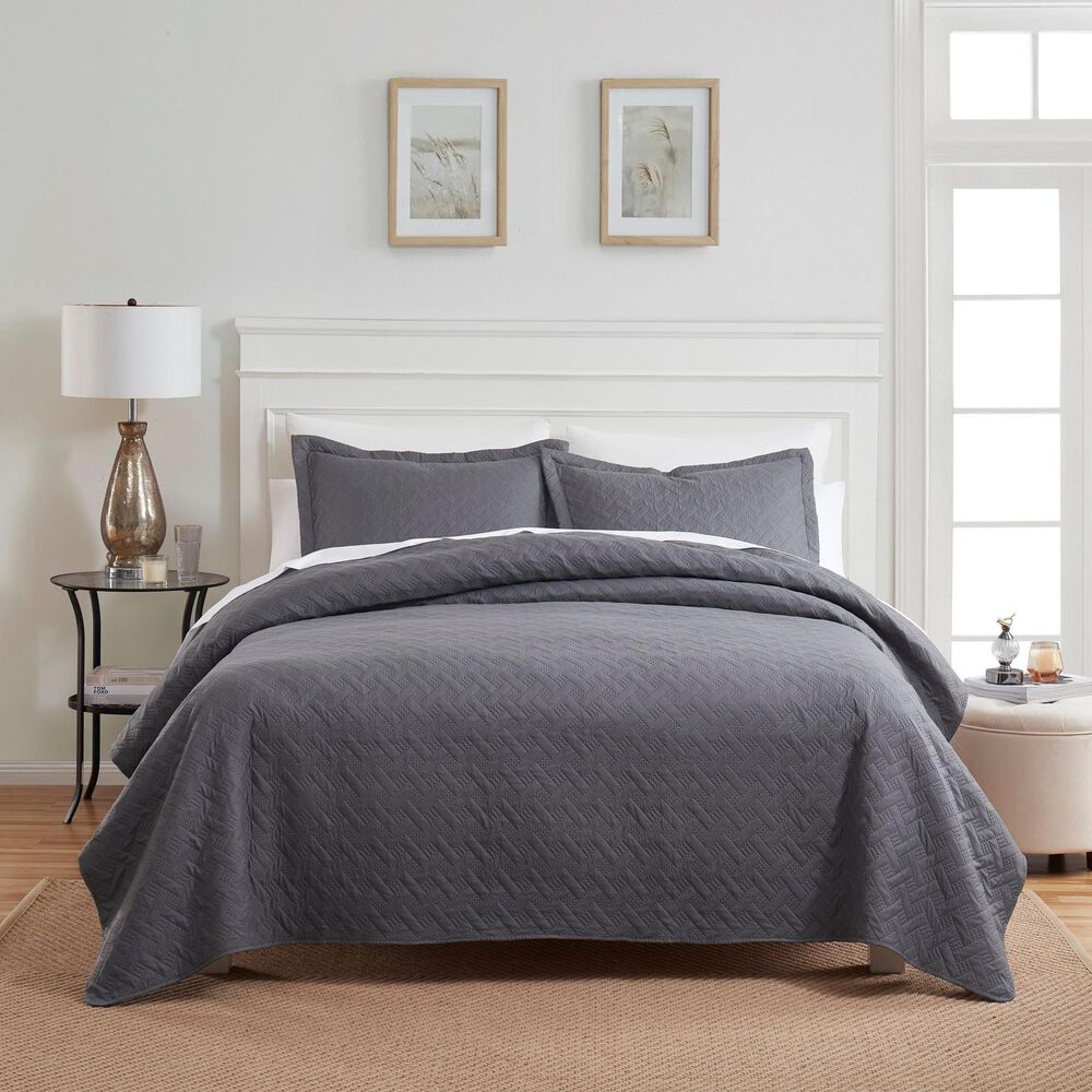 Trade Linker 3-Piece Queen Basket Pinsonic Quilt Set in Charcoal, , large