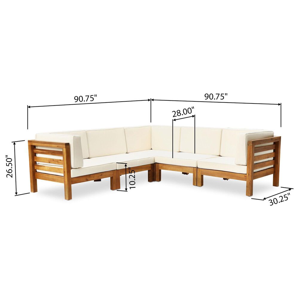 Noble House Kaena 5-Piece Stationary Patio L-Shaped Sectional Sofa Set in Beige, , large