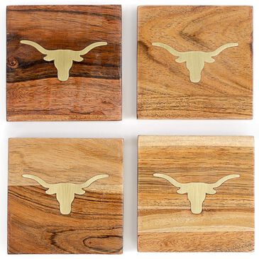 The Royal Standard Longhorn Wood Coasters in Natural and Brass (Set of 4), , large