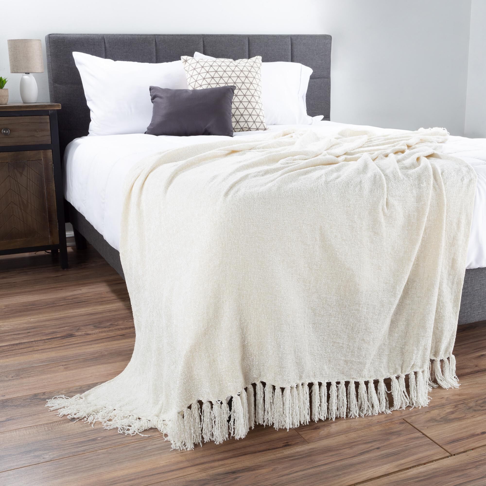 Large white bed throw sales