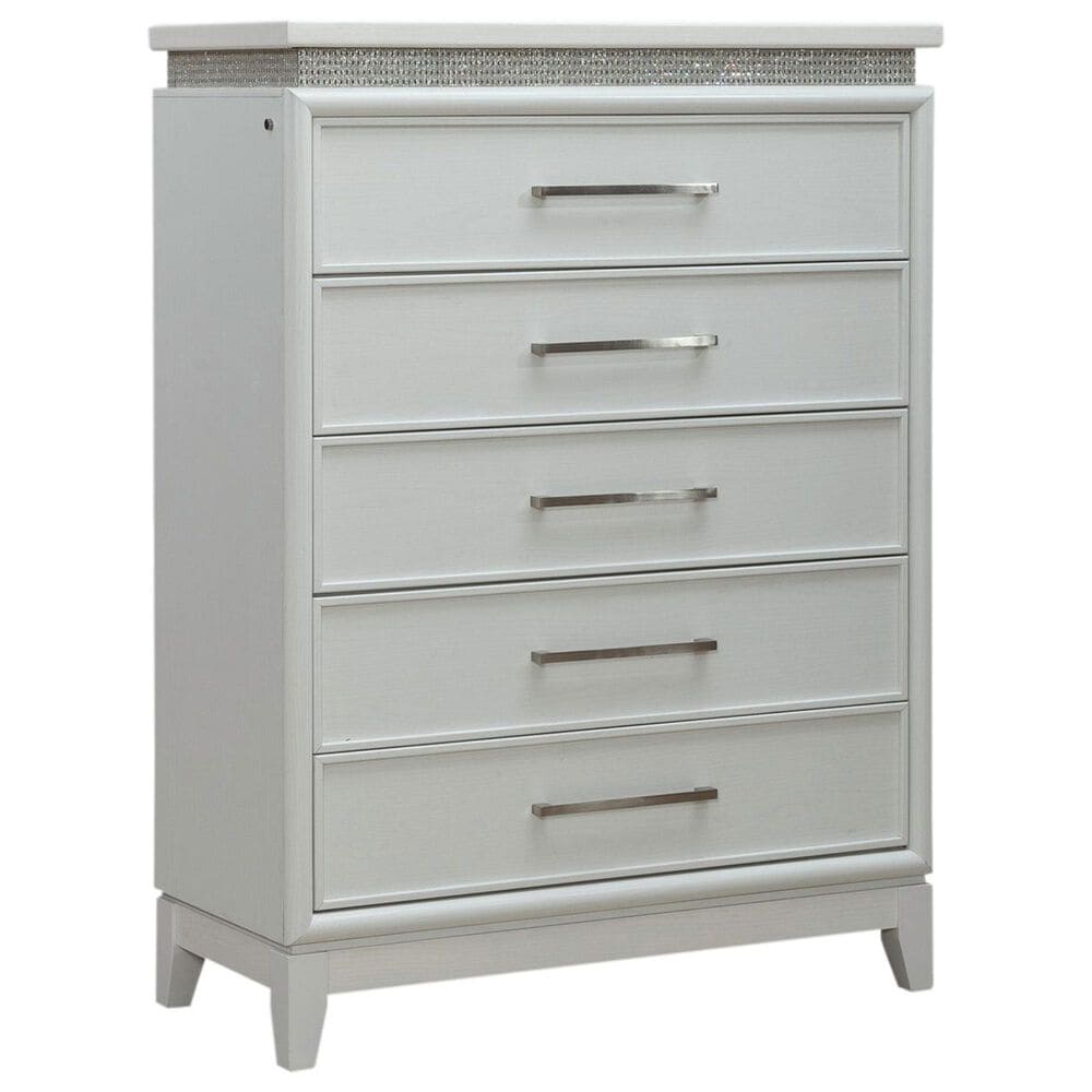 Belle Furnishings Reflections 5-Drawer Chest in Pearl White and Rhinestone, , large