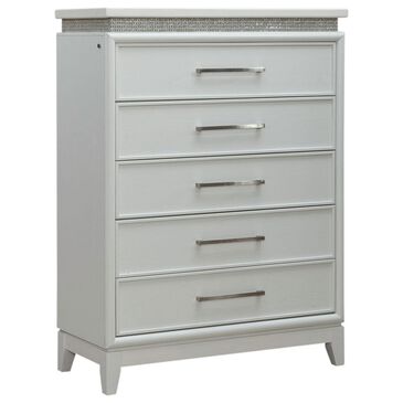 Belle Furnishings Reflections 5-Drawer Chest in Pearl White and Rhinestone, , large