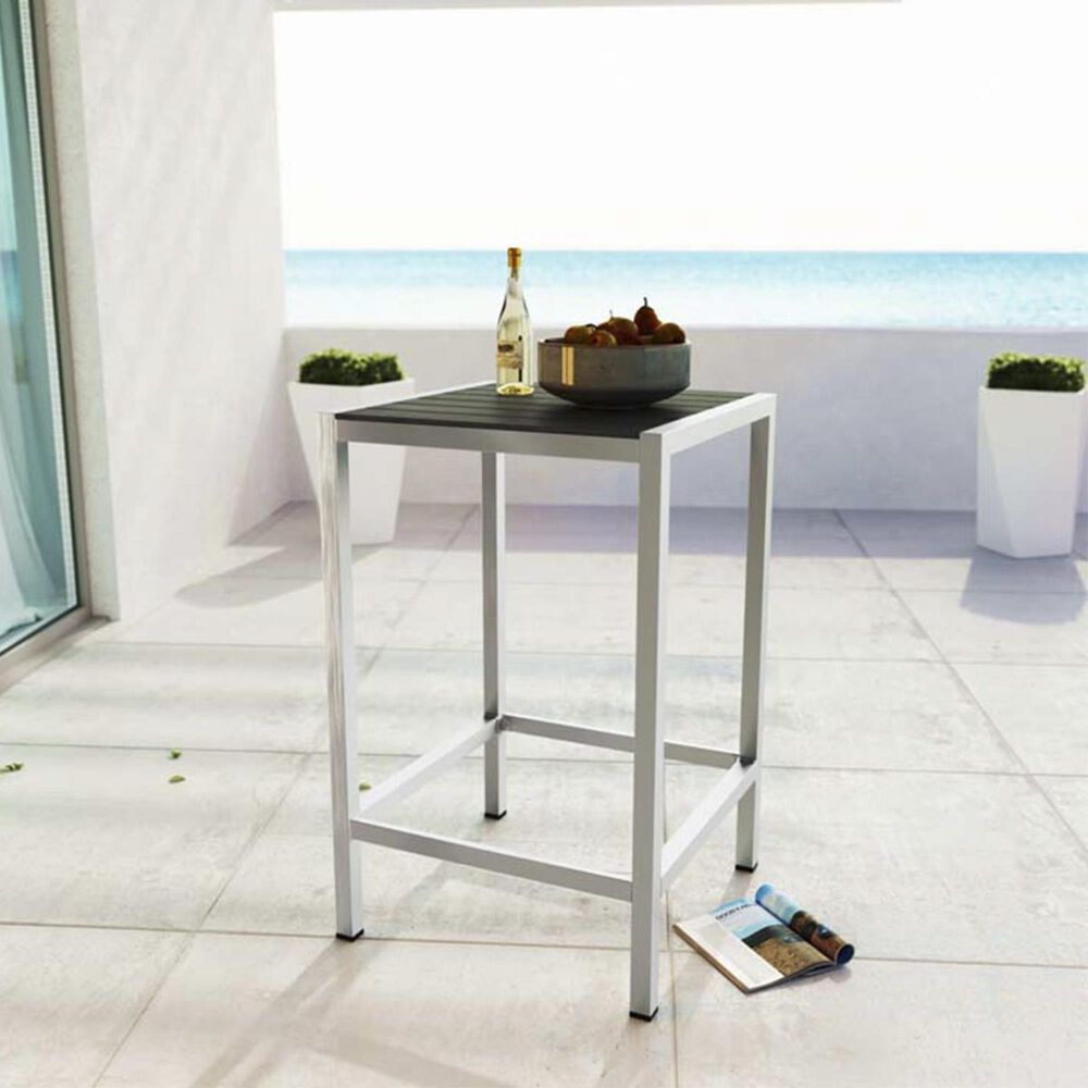 Modway Shore Outdoor Patio Aluminum Bar Table in Silver and Gray NFM