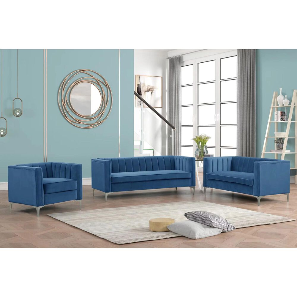 Morden Fort Channel Tufted Chair in Blue Velvet, , large