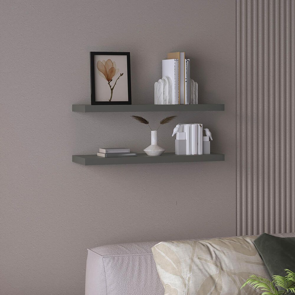 Hearth and Haven Ecco32" Floating Wall Shelf with Concealed Mounting in Gray (Set of 2), , large