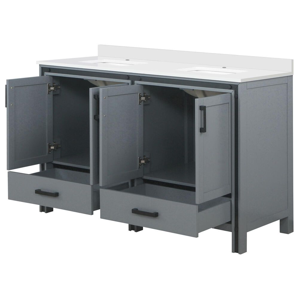 Lexora Home Ziva 60&quot; Double Bathroom Vanity in Dark Grey with 2 cm White Cultured Marble Top and Rectangular Sinks, , large