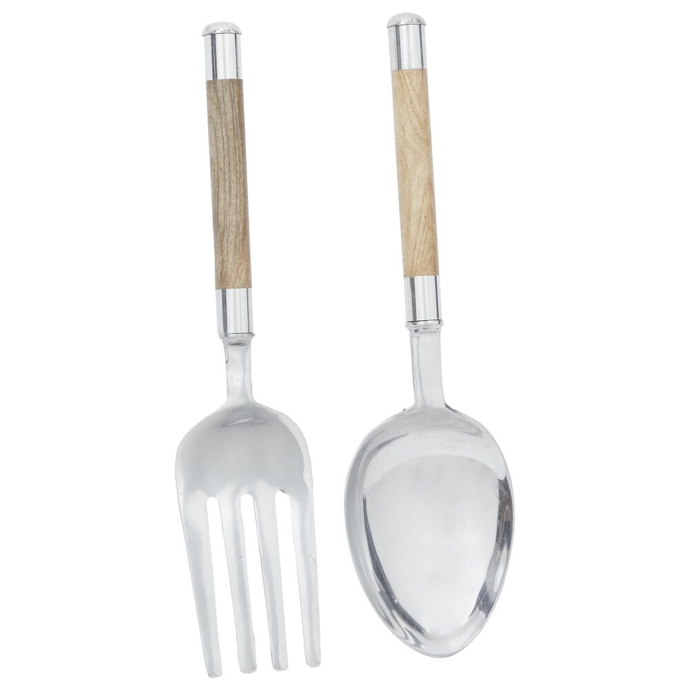 Maple and Jade 22" x 7" Kitchen Utensils Wall Decor in Brown and Silver (Set of 2), , large